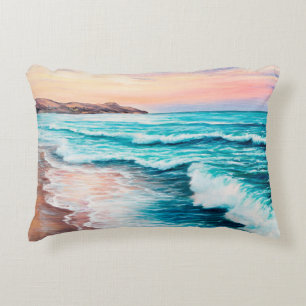 oil painting of beautiful purple sunset over ocea decorative cushion