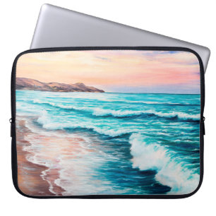 oil painting of beautiful purple sunset over ocea laptop sleeve