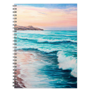 oil painting of beautiful purple sunset over ocea notebook