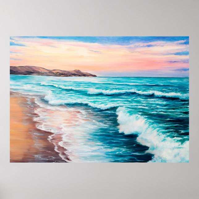  oil painting of beautiful purple sunset over ocea poster (Front)