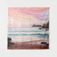  oil painting of beautiful purple sunset over ocea
