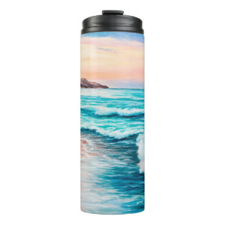  oil painting of beautiful purple sunset over ocea thermal tumbler