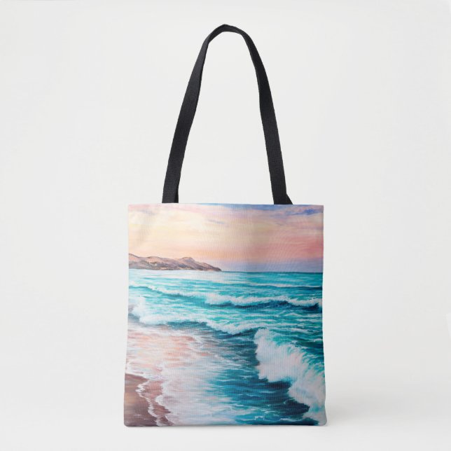  oil painting of beautiful purple sunset over ocea tote bag (Front)