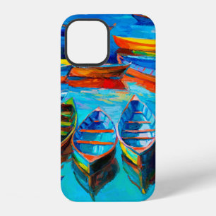 oil painting of boats and sea on canvas. Sunset o iPhone 12 Case