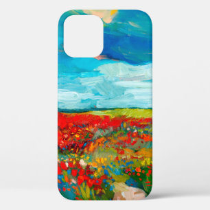 oil painting of fields of flowers on canvas. Coun iPhone 12 Case