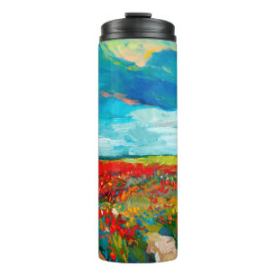 oil painting of fields of flowers on canvas. Coun Thermal Tumbler