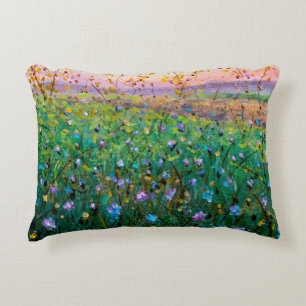 oil painting of flowers, beautiful field flowers decorative cushion
