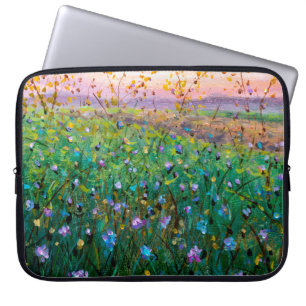 oil painting of flowers, beautiful field flowers laptop sleeve