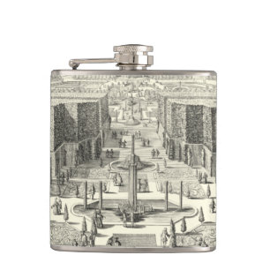 Oil Painting of Fountains at Garden of Versailles Hip Flask