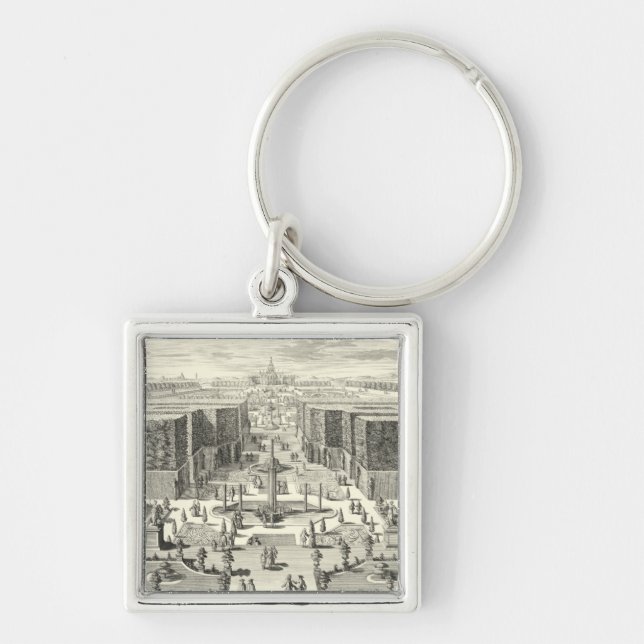 Oil Painting of Fountains at Garden of Versailles Key Ring (Front)