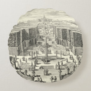 Oil Painting of Fountains at Garden of Versailles Round Cushion