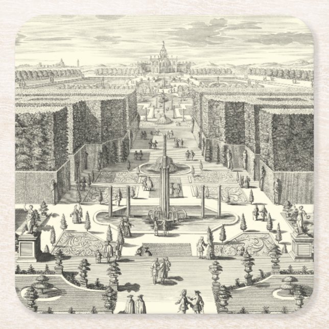 Oil Painting of Fountains at Garden of Versailles Square Paper Coaster (Front)
