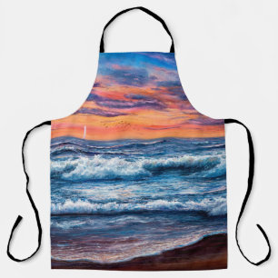 oil painting of Ocean and beach on canvas. Rich g Apron