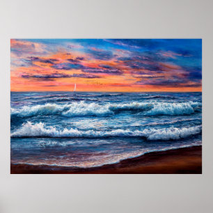  oil painting of Ocean and beach on canvas. Rich g Poster