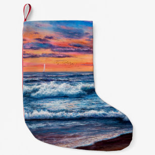  oil painting of Ocean and beach on canvas. Rich g Small Christmas Stocking