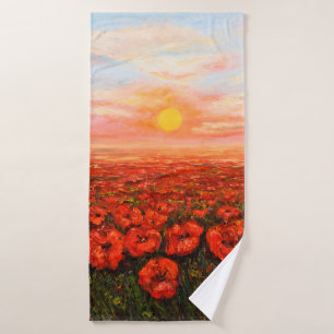 oil painting of Opium poppy( Papaver somniferum) Bath Towel