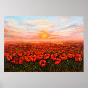oil painting of Opium poppy( Papaver somniferum) Poster