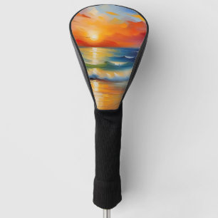 Oil Painting of orange sunset over the ocean Golf Head Cover