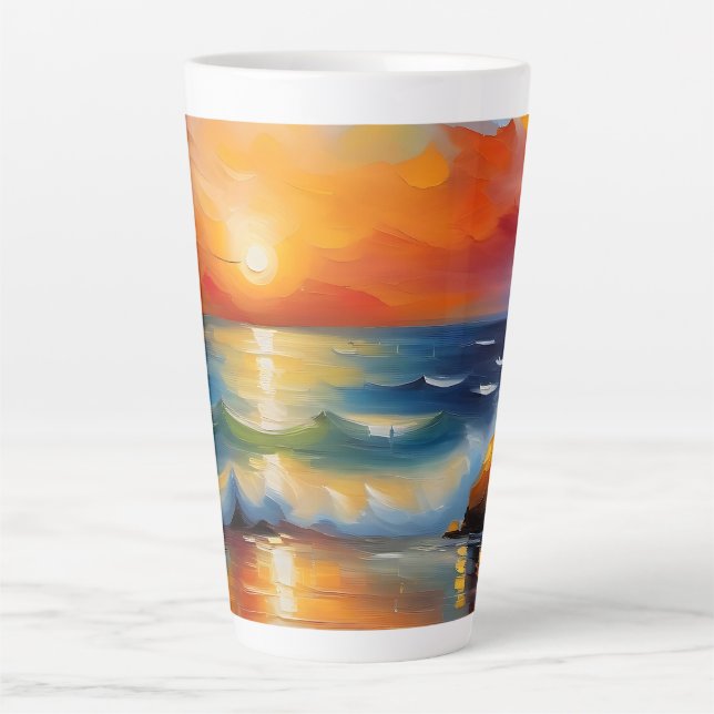 Oil Painting of orange sunset over the ocean Latte Mug (Front)