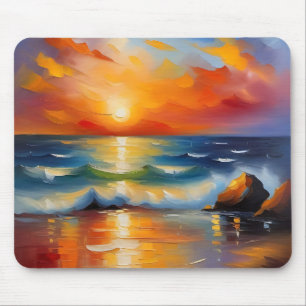 Oil Painting of orange sunset over the ocean Mouse Pad