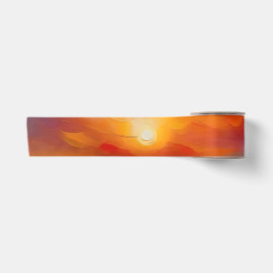 Oil Painting of orange sunset over the ocean Satin Ribbon