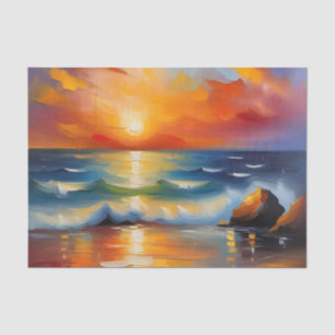Oil Painting of orange sunset over the ocean Tissue Paper