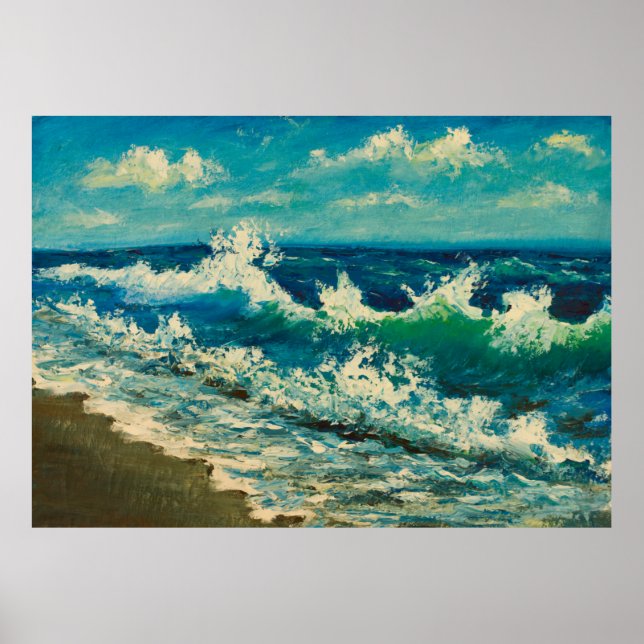  oil painting of sea beach, beautiful waves on can poster (Front)