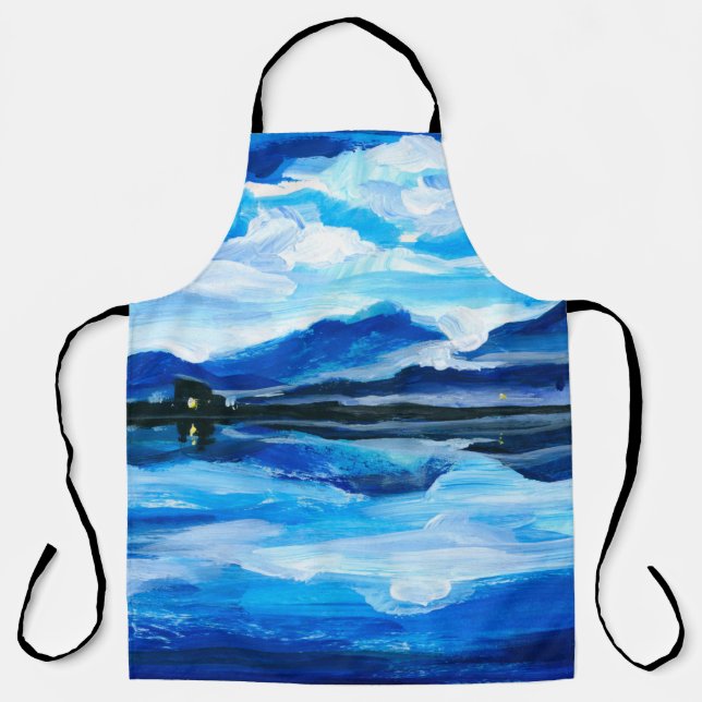  Oil Painting of the twilight on mountain lake. Al Apron (Front)