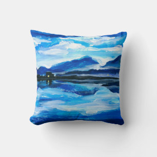 Oil Painting of the twilight on mountain lake. Al Cushion