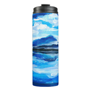 Oil Painting of the twilight on mountain lake. Al Thermal Tumbler