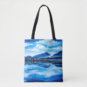 Oil Painting of the twilight on mountain lake. Al Tote Bag