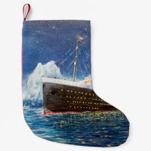  oil painting of Titanic and iceberg in ocean at n Small Christmas Stocking