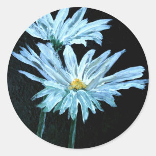 oil painting of white daisy flowers modern art classic round sticker