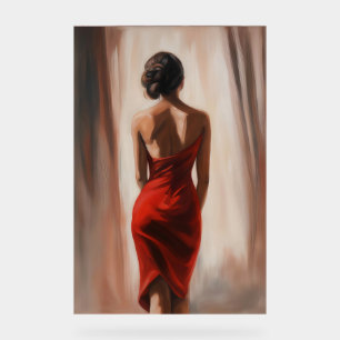 Oil Painting of Woman in Red Dress Acrylic Sign