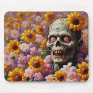 Oil Painting of Zombie in Flower Field Halloween Mouse Pad