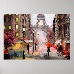 oil painting on canvas, street view of Paris. Artw Poster