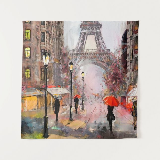 oil painting on canvas, street view of Paris. Artw Tapestry (Front)