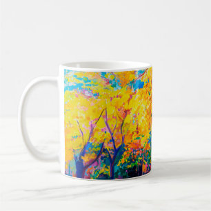 oil painting on canvas. Yellow trees. Modern art. Coffee Mug