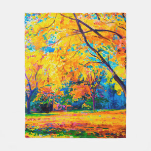oil painting on canvas. Yellow trees. Modern art. Fleece Blanket