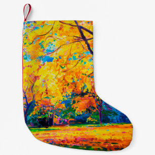 oil painting on canvas. Yellow trees. Modern art. Small Christmas Stocking