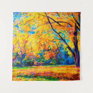 oil painting on canvas. Yellow trees. Modern art. Tapestry