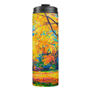 oil painting on canvas. Yellow trees. Modern art. Thermal Tumbler