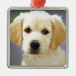 Oil Painting Portrait Of Labrador Retriever Puppy Metal Ornament