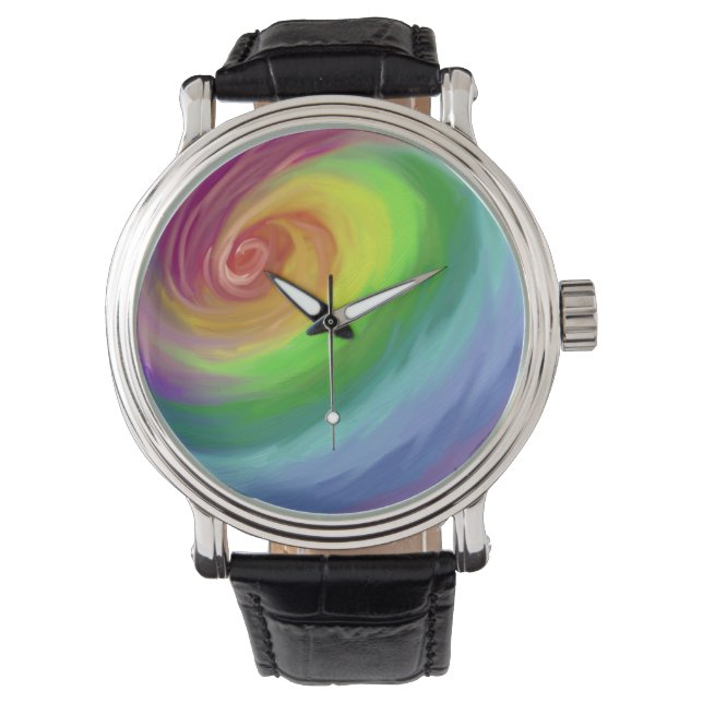 Oil painting rainbow swirl pattern watch (Front)