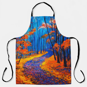 oil painting showing beautiful Autumn forest on c Apron