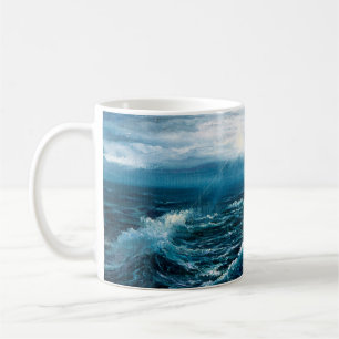 oil painting showing waves in ocean or sea on can coffee mug