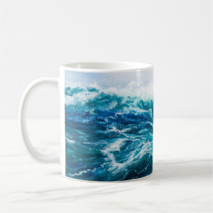 oil painting showing waves in ocean or sea on can coffee mug