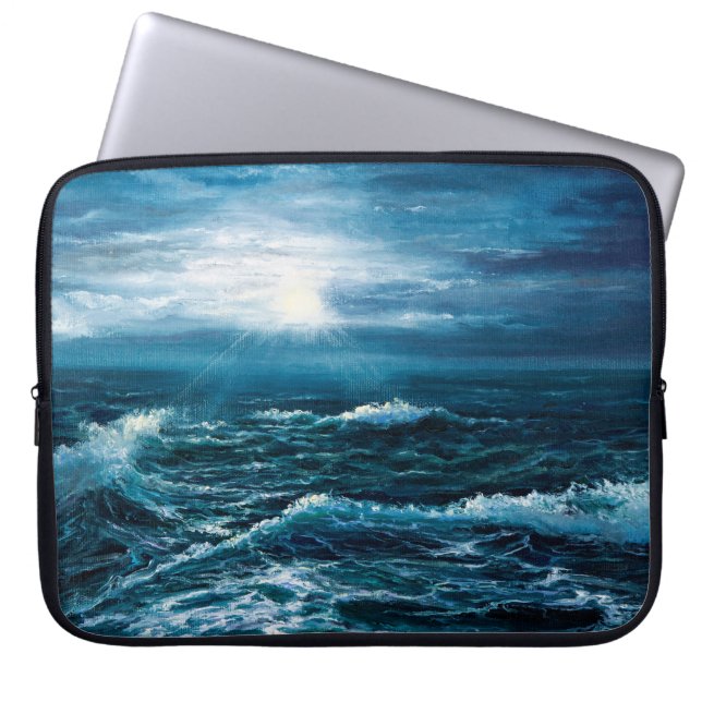  oil painting showing waves in ocean or sea on can laptop sleeve (Front)
