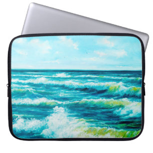 oil painting showing waves in ocean or sea on can laptop sleeve