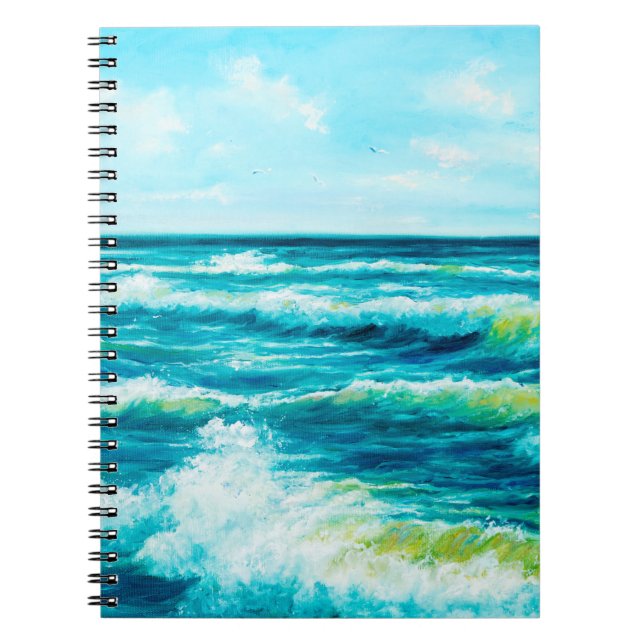  oil painting showing waves in ocean or sea on can notebook (Front)